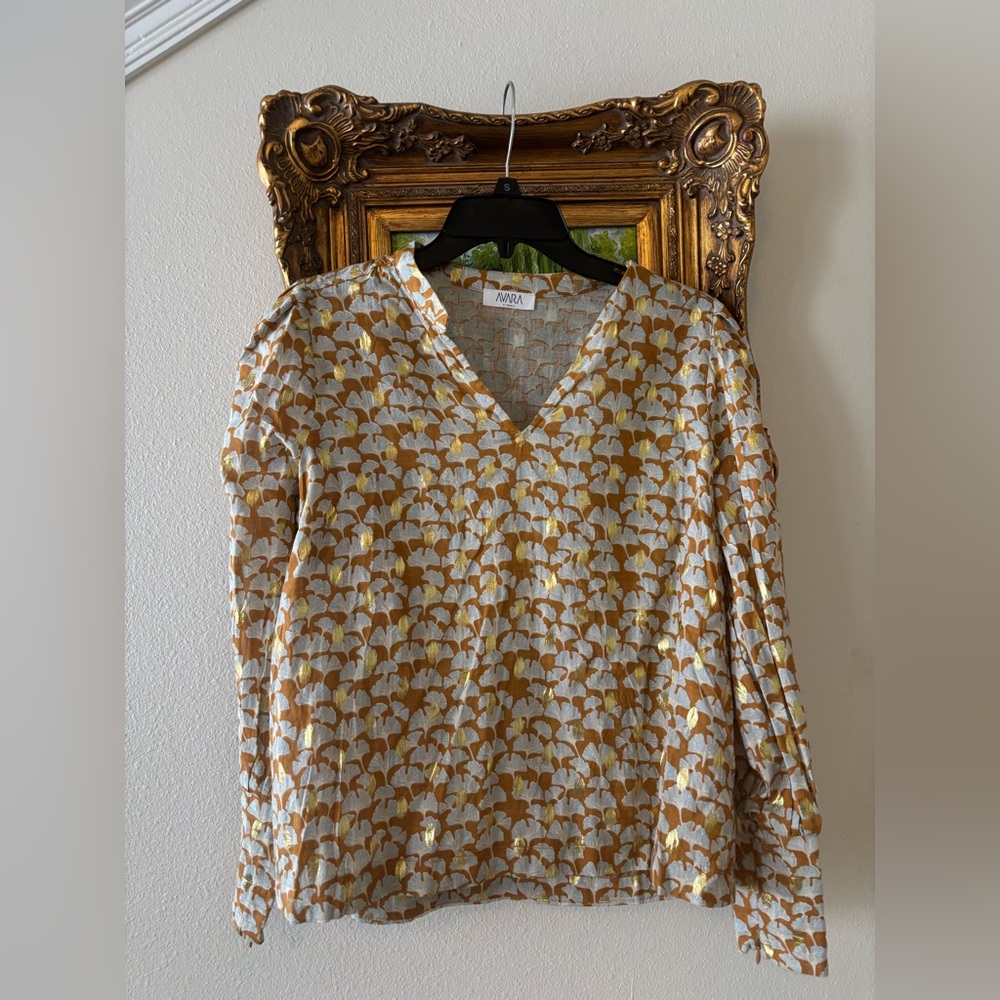 Avara Blouse Gold and White - Picture 1 of 7